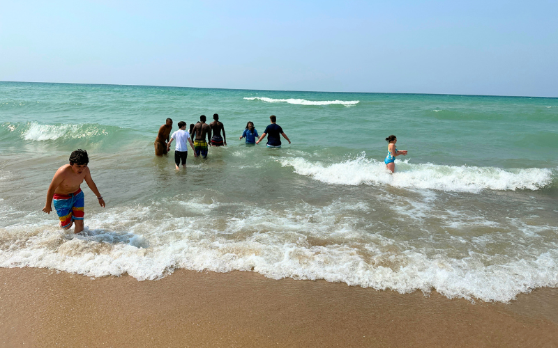 Kids playing in water.